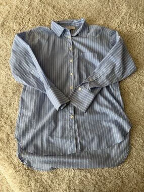 LOFT Blue and White Striped Button-Down Shirt